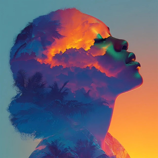 Surreal Female Profile Beach Sunset Art