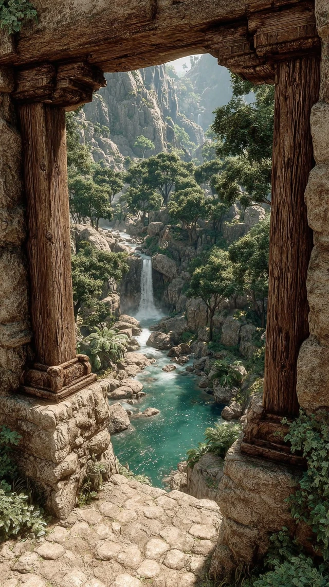 Waterfall Valley View Lush Green Nature Landscape