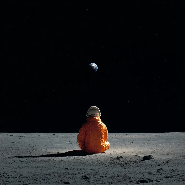 Astronaut on the Moon Contemplation and Solitude