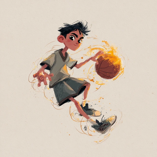 Latino Basketball Player Throwing Fiery Ball