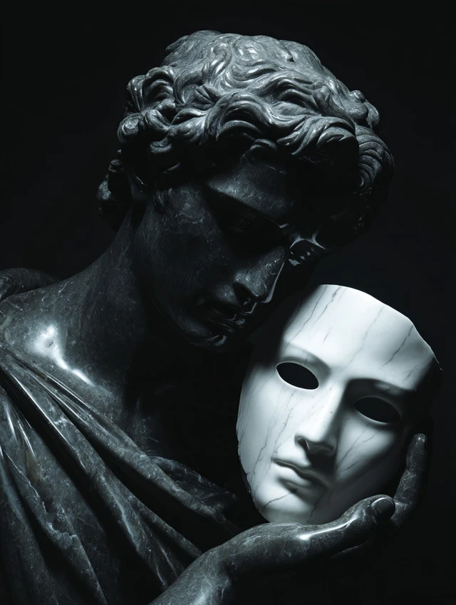 Greek Statue Holding Mask Dramatic Photograph