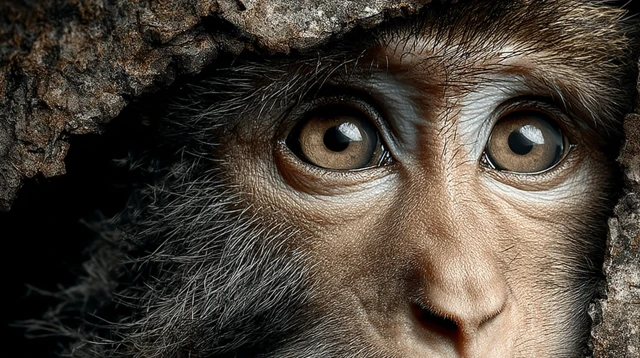 Monkey Portrait Eyes Filled With Fear and Confusion