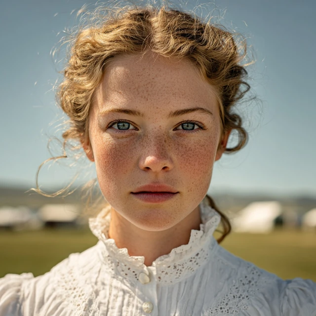 Young Woman in White Dress Montana Ranch