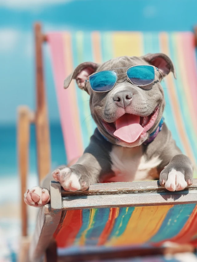 Pitbull Puppy Relaxing Beach Day Sunglasses Summer Fun