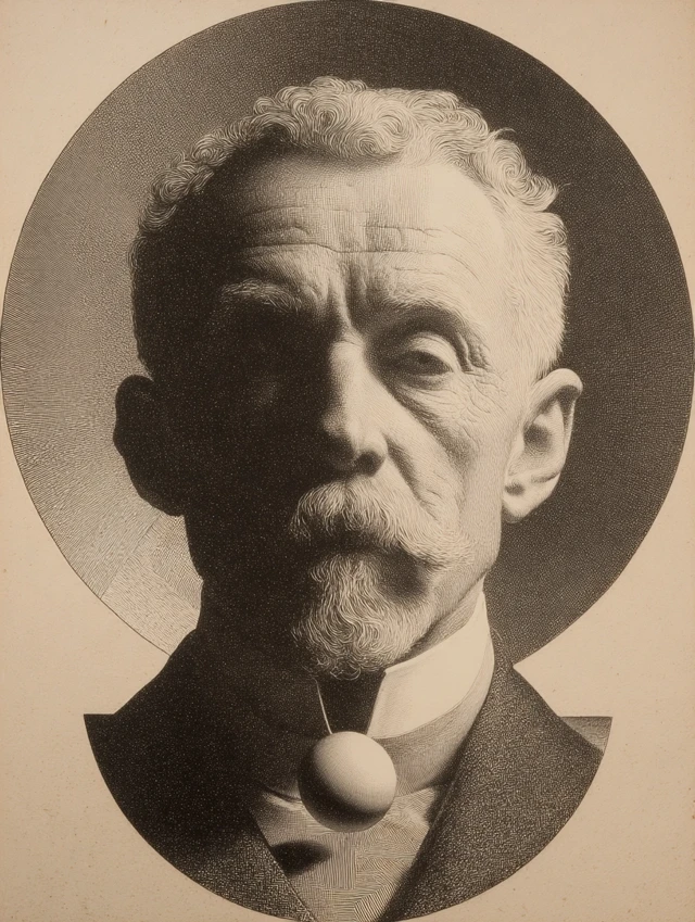 Victorian Portrait Man on Sphere, Escher Inspired