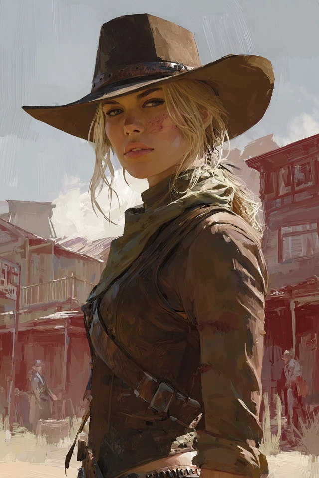 Dystopian Western Cowgirl Art by Syd Mead