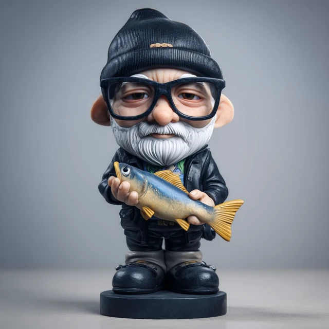 Adorable Gnome Figurine Holding Fish 3D Render