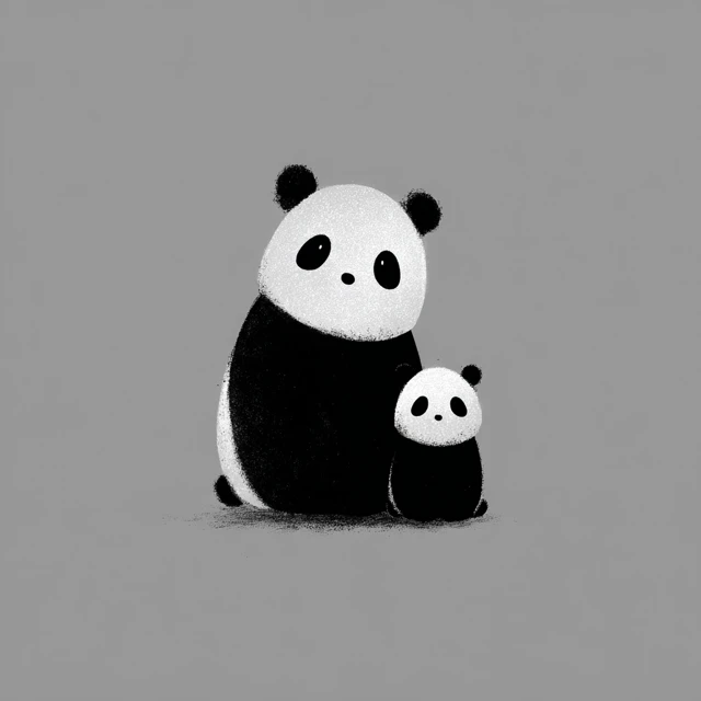 Minimalist Panda Art Panda and Cub