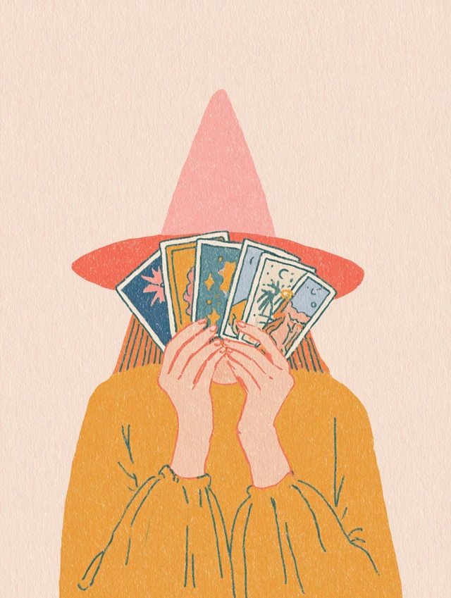 Witch with Tarot Cards Illustration