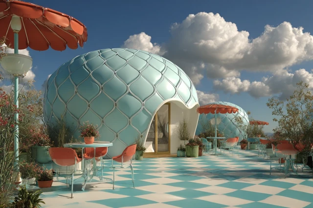 Retro-Futuristic Outdoor Pavilion Design in Dopamine Colors