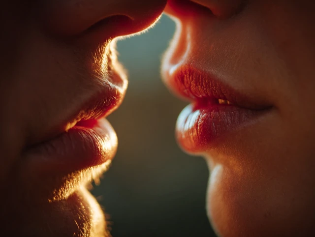 Kissing Lips Macro Photo Intimate Moment Love