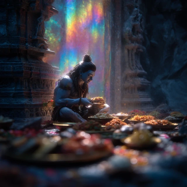 Lord Shiva Eating A Feast In A Temple