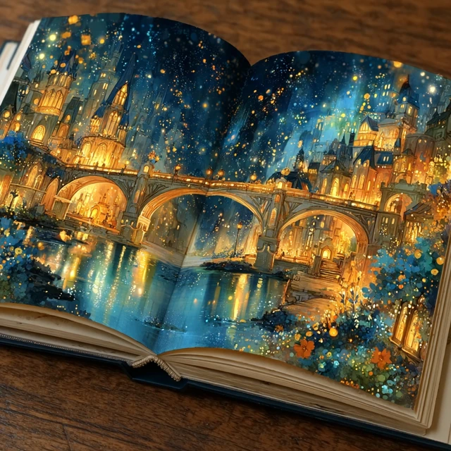 Enchanted Book Art: Nighttime Scene