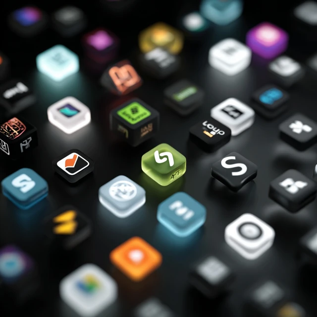 AI Tools Logos Floating in Space 3D Render