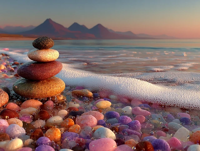 Zen Stone Stacking at Dawn Coastal Serenity