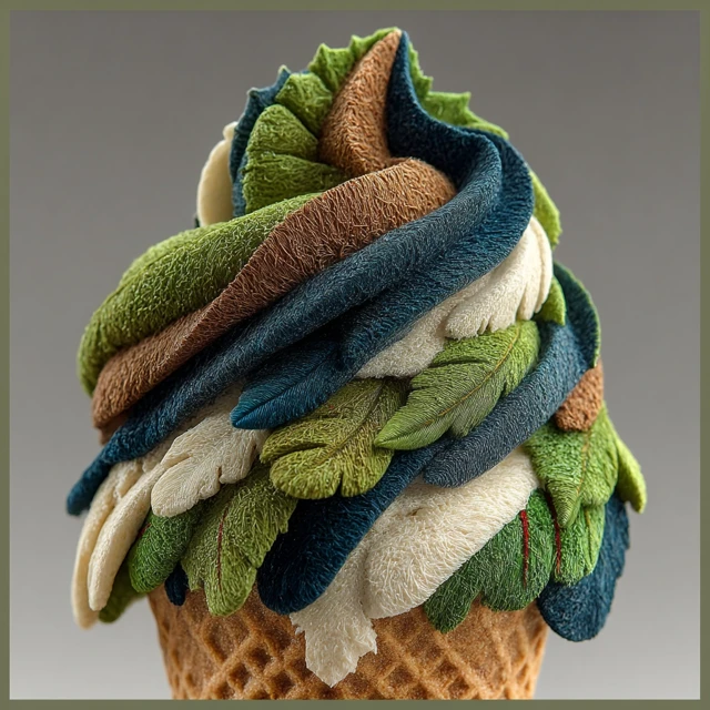 Matcha Ice Cream Cone with Feather Design