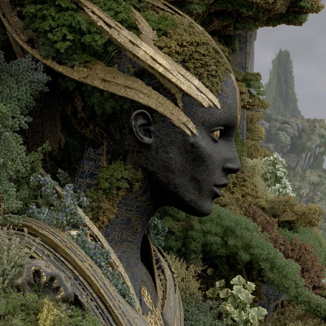 Fractal Android Woman Nature Connection GAN Art
