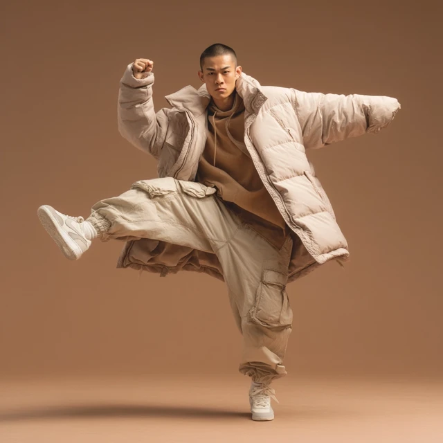Asian Male Model in Oversized Puffer Coat - Editorial Photography