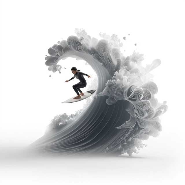 Asian Surfer on Wave Tattoo Inspired Design