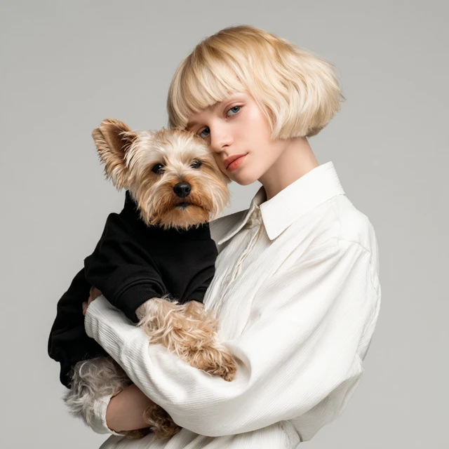 Blonde Girl with Yorkie Dog Photo