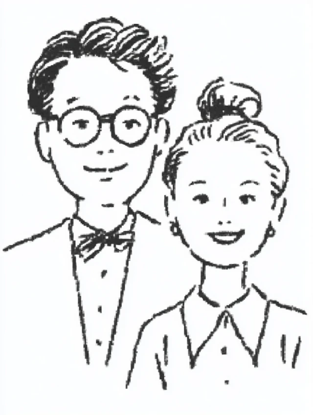 Couple Portrait Simple Line Art Illustration