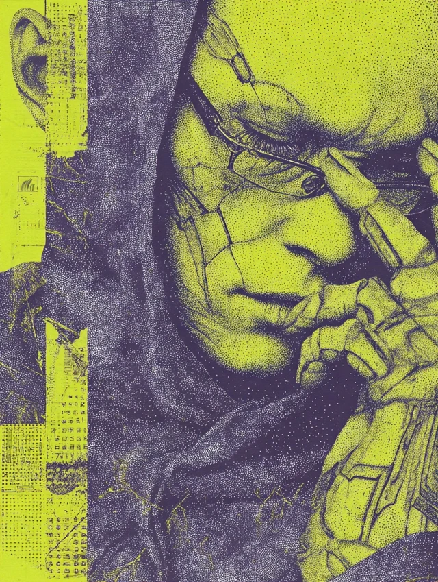 Cyberpunk Humanoid Stippling Art Lime Green Purple