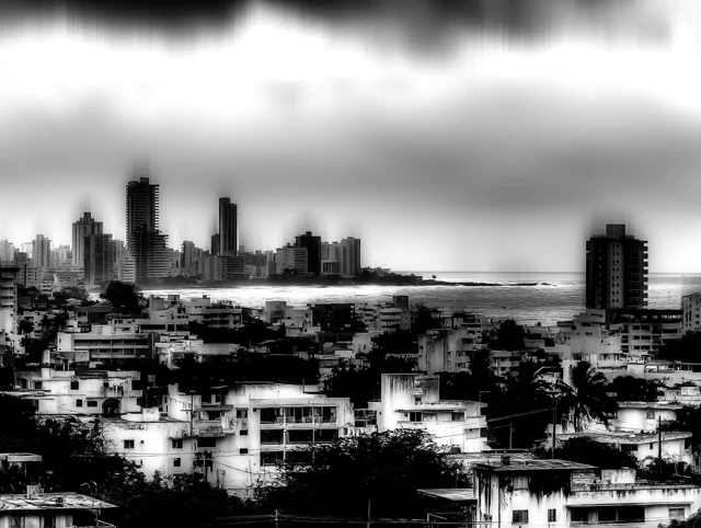 Puerto Rico Skyline Overlook in Black and White