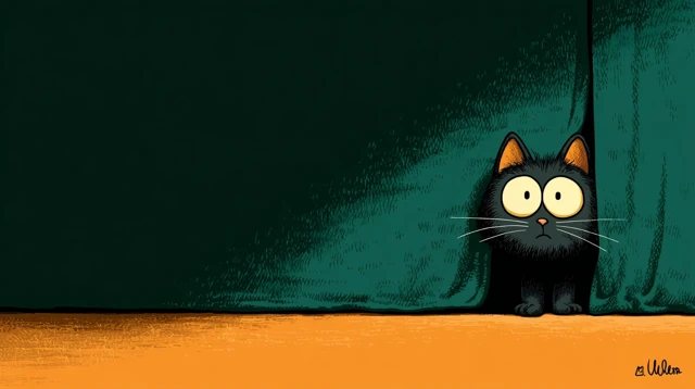 Cartoon Cat Hiding Under Blanket Illustration