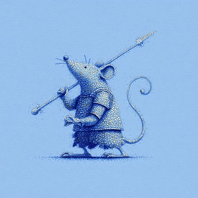 Pointillism Mouse Warrior Art Minimalist Blue