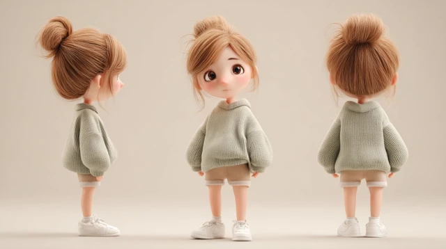 3D Cartoon Girl Rear View