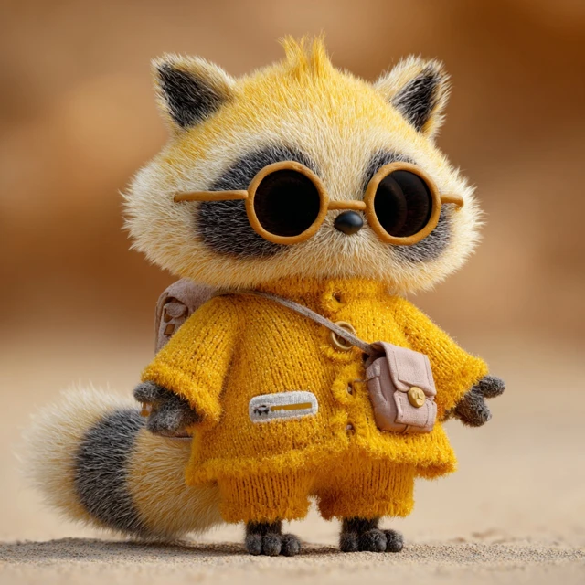 Yellow Raccoon 3D Cartoon Plush Character