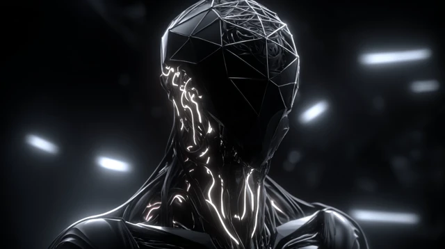 Futuristic AI Entity in Dark Geometric Space