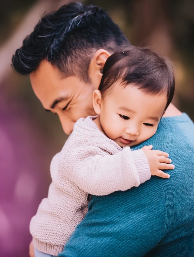 Asian Father Holding Baby Girl Lifestyle Photo