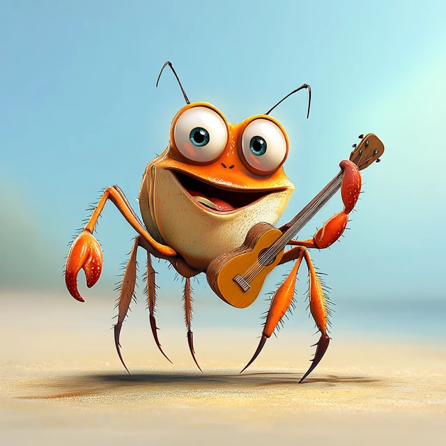 Singing Crab Playing Guitar on the Beach