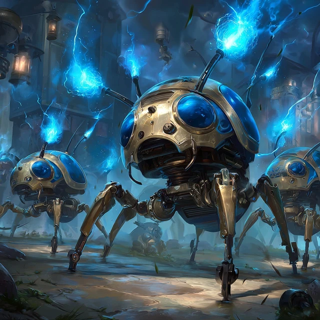 Bug Bots Emitting Blue Energy 4K Painting