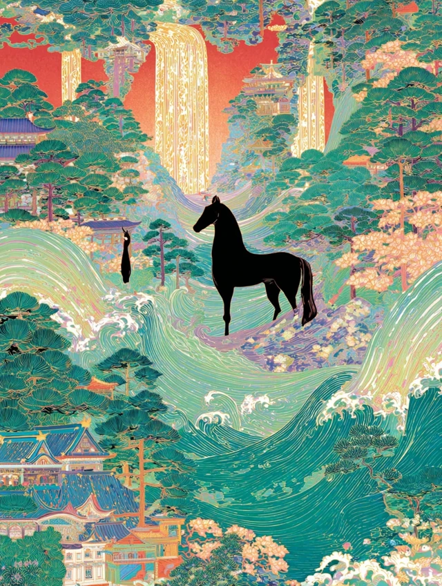 Surreal Fantasy Illustration Horse and Landscape