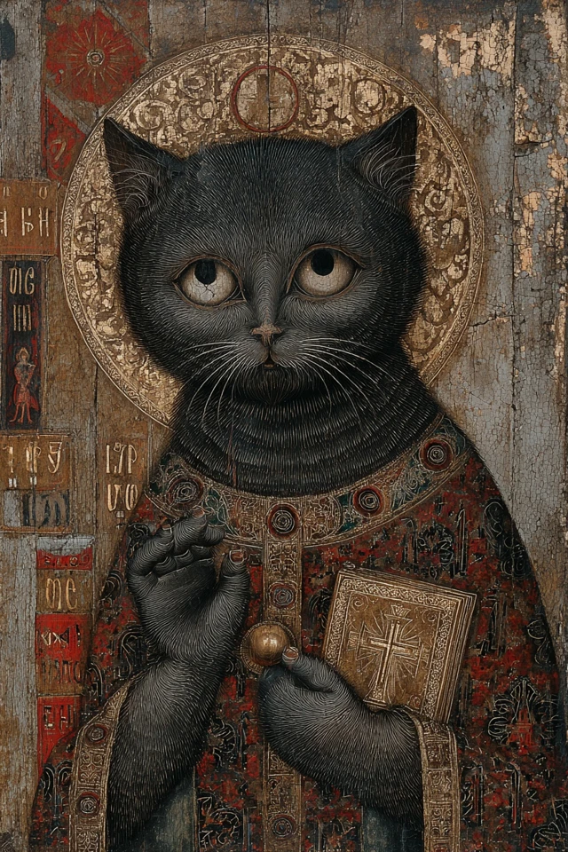 Medieval Icon Holy Cat Painting