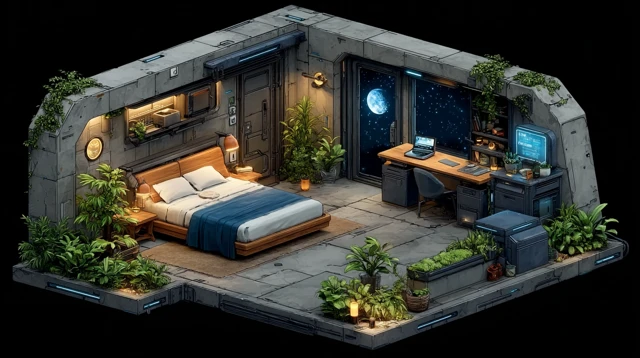 Cyberpunk 2077 Apartment Isometric View Interior