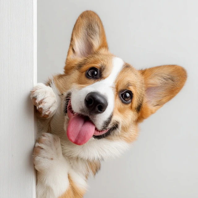 Cute Corgi Peeking with Tongue Out Photography