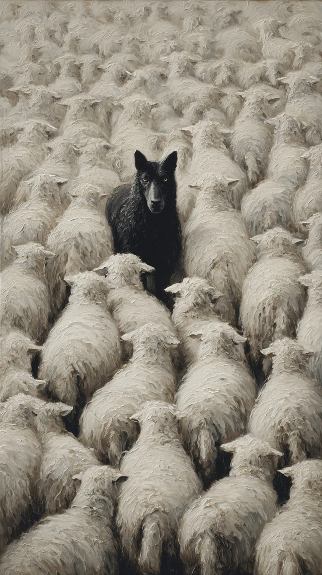 Sheep Herd with a Wolf Painting