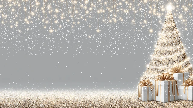 Elegant Christmas Background Golden Lights Gift Snow