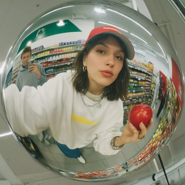 Young Woman Selfie with Apple Hip Hop Album Cover