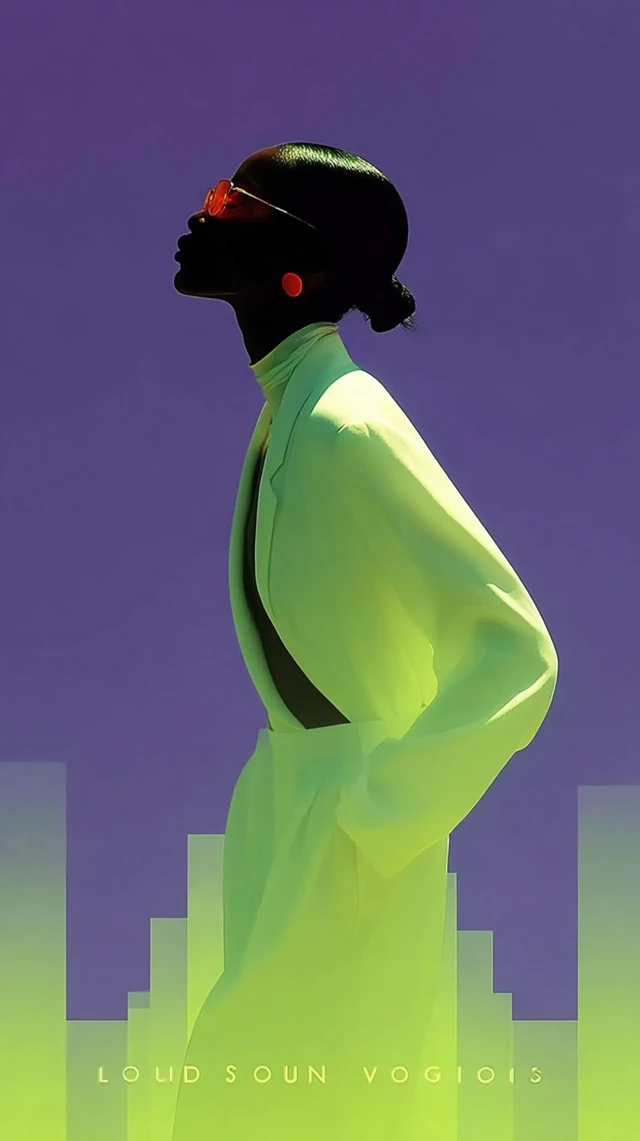 Stylish Silhouette Portrait in Neon Cityscape