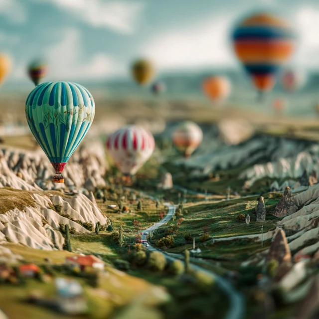 Turkish Hot Air Balloons Over Cappadocia Landscape