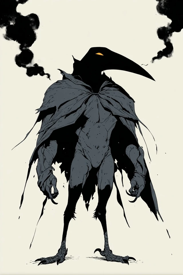 Raven Hybrid Monster in Black and White Noir Comic