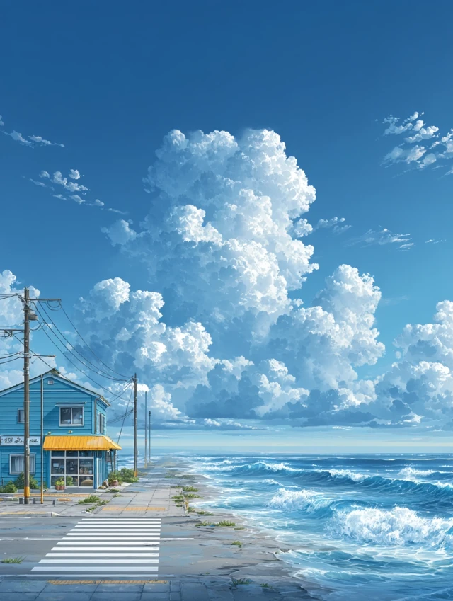 Anime Coastal Crosswalk Scene Illustration