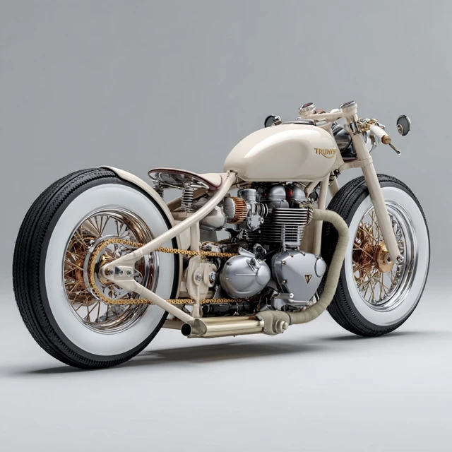 Custom Triumph Bobber Motorcycle Restored Silver Wheels Whitewall Tires