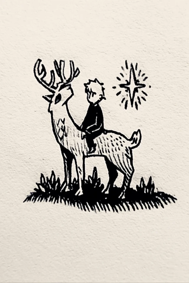 Boy on Deer Logo Illustration