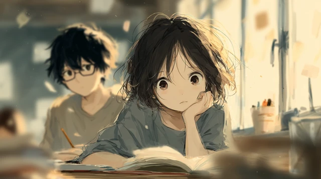 Anime Classroom Girl and Boy Romantic Moment