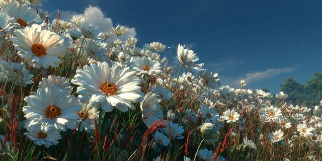 White Daisies in a Field Reaching for the Sky